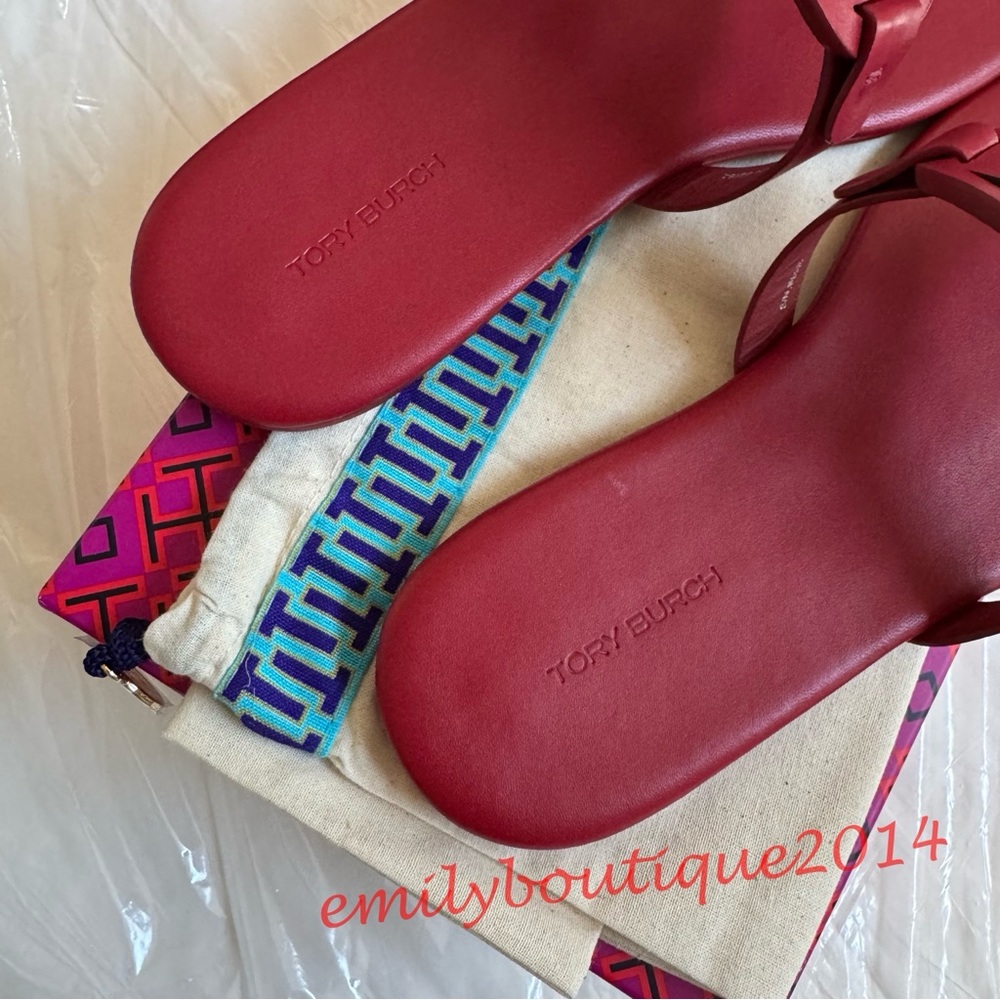 NIB Tory Burch Miller Size 7.5 Tory Red Calf Leather Sandals 90582 - Picture 8 of 10